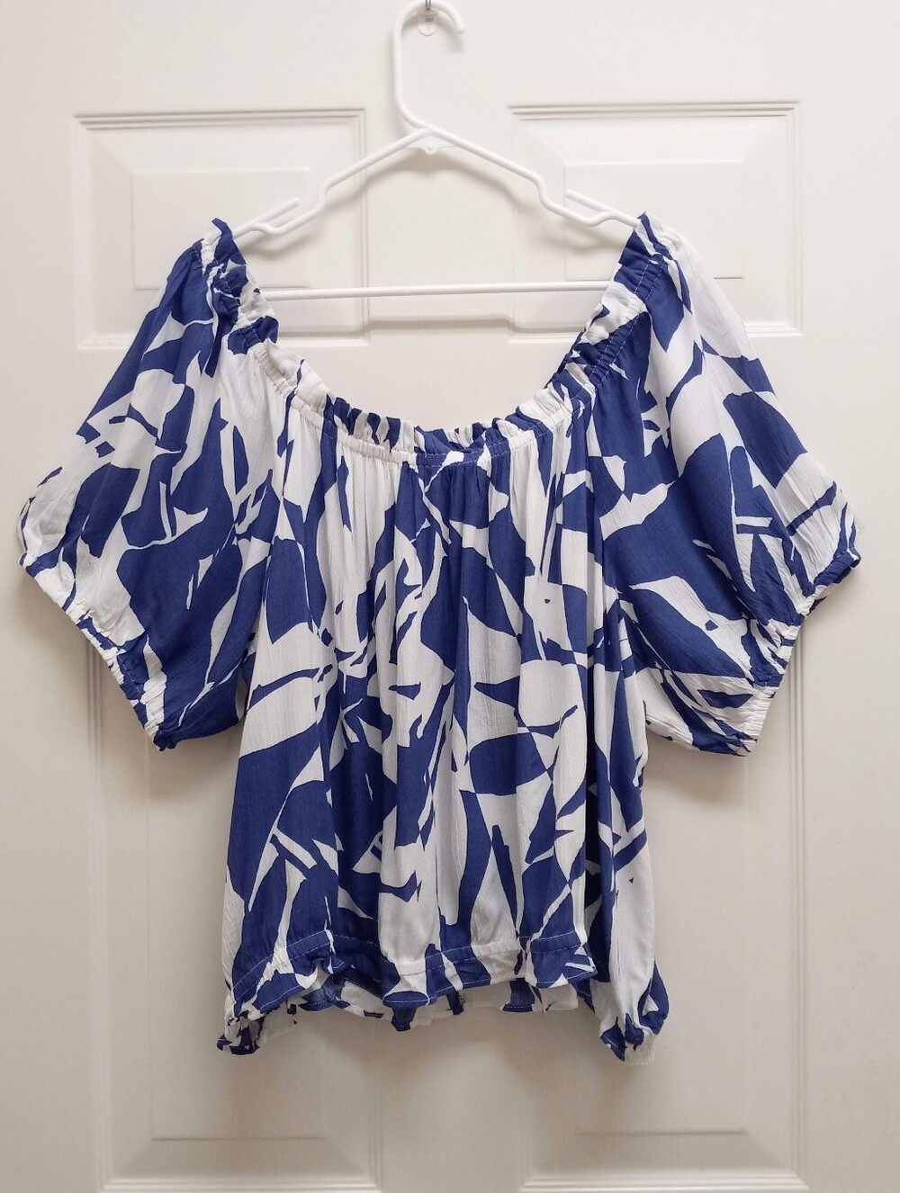 Maurices Off Shoulder Top Plus 4X Purple Blue Puff Sleeve Cottagecore Peasant